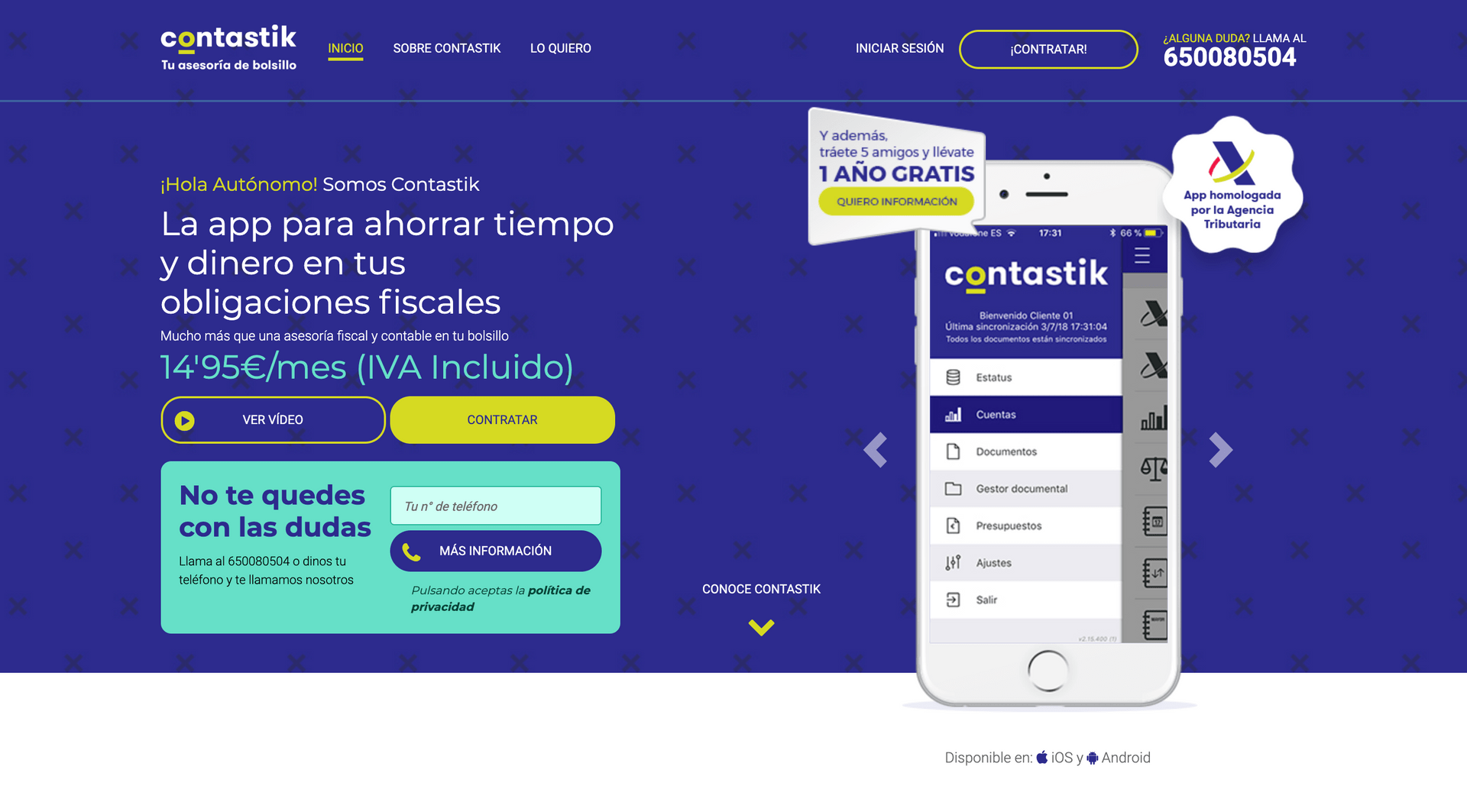 Captura de pantalla de la web oficial de Contastik